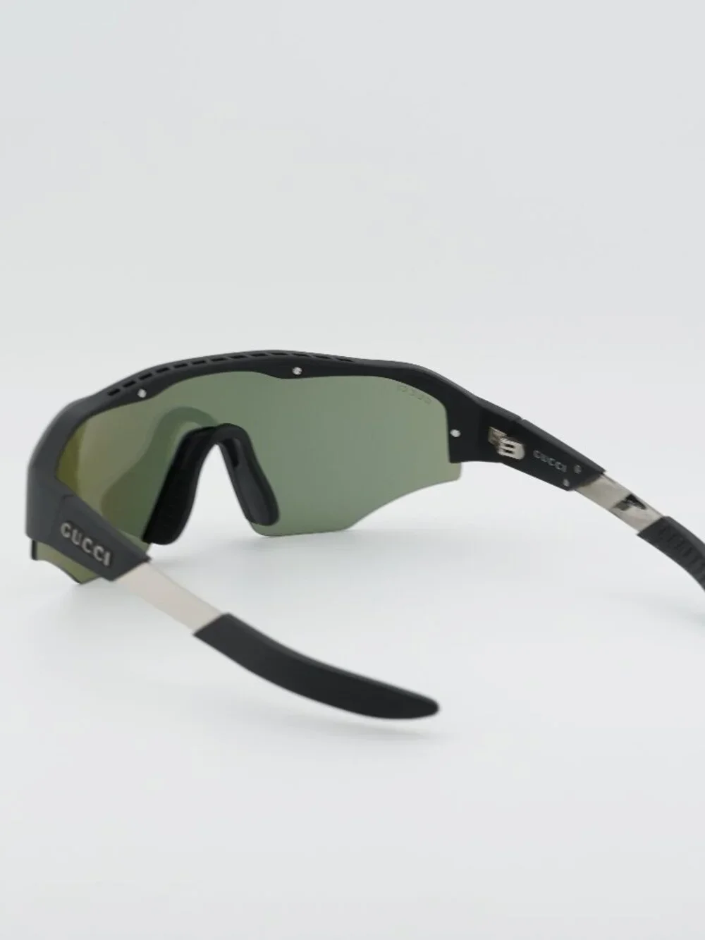 Gucci GG2017S 001 Sunglasses Black Shield Frame, Yellow Mirror Lenses